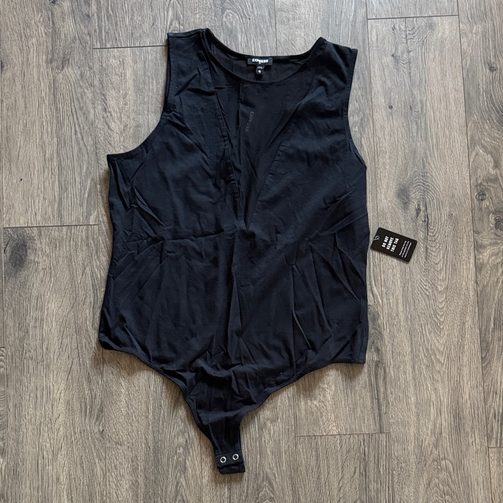 Express Black Sleeveless Mesh V-Neck Bodysuit